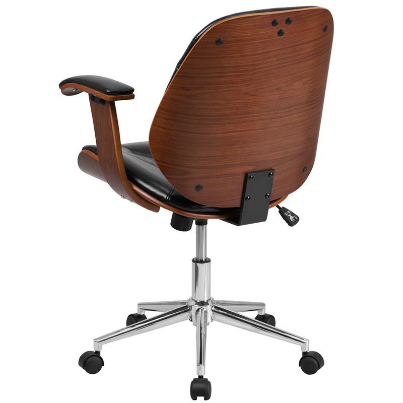 Flash Furniture Mid-Back Black Leather Executive Wood Swivel Office Chair
