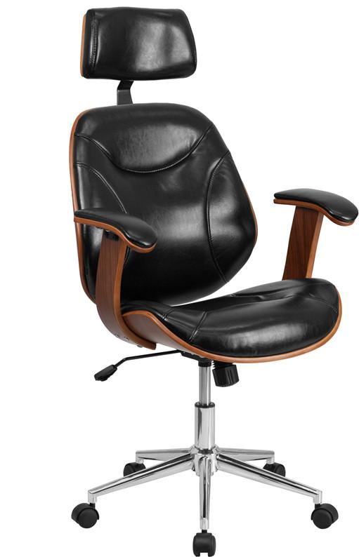 Flash Furniture High Back Black Leather Executive Wood Swivel Office Chair