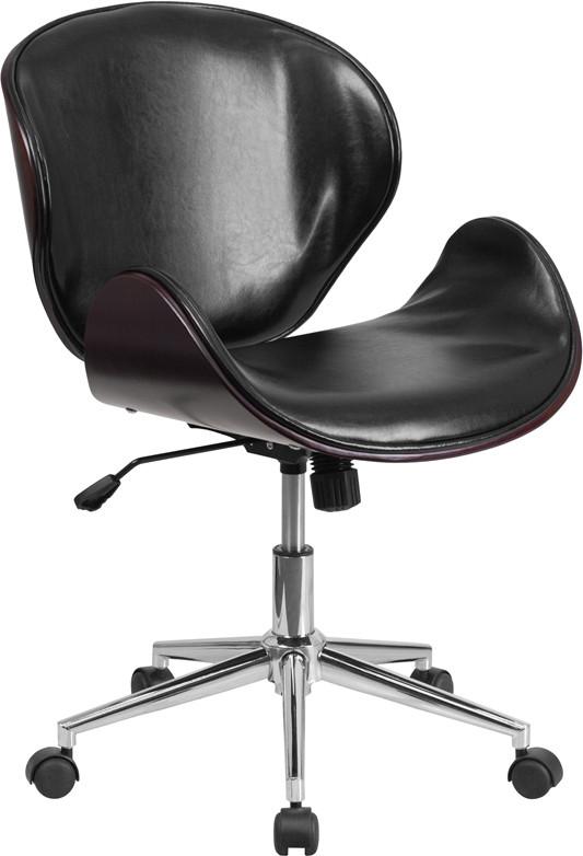 Flash Furniture Mid-Back Mahogany Wood Swivel Conference Chair In Black Leather