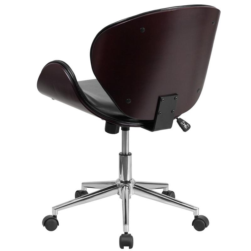Flash Furniture Mid-Back Mahogany Wood Swivel Conference Chair In Black Leather