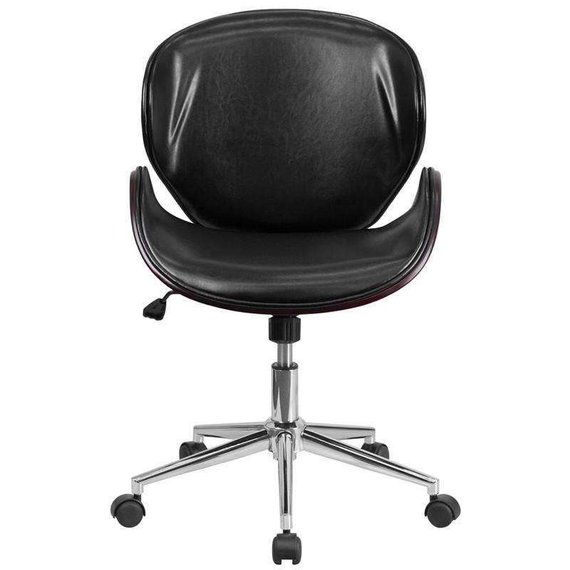 Flash Furniture Mid-Back Mahogany Wood Swivel Conference Chair In Black Leather