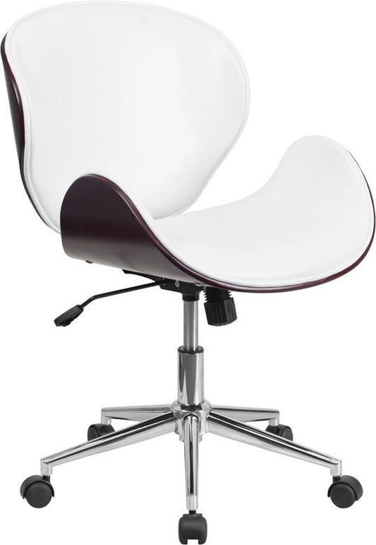 Flash Furniture Mid-Back Mahogany Wood Swivel Conference Chair In White Leather