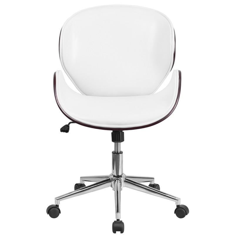 Flash Furniture Mid-Back Mahogany Wood Swivel Conference Chair In White Leather