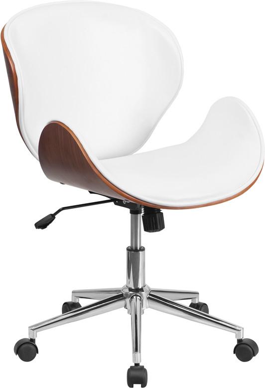 Flash Furniture Mid-Back Walnut Wood Swivel Conference Chair In White Leather
