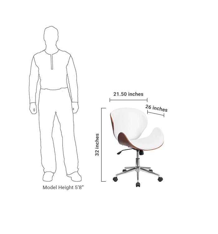 Flash Furniture Mid-Back Walnut Wood Swivel Conference Chair In White Leather