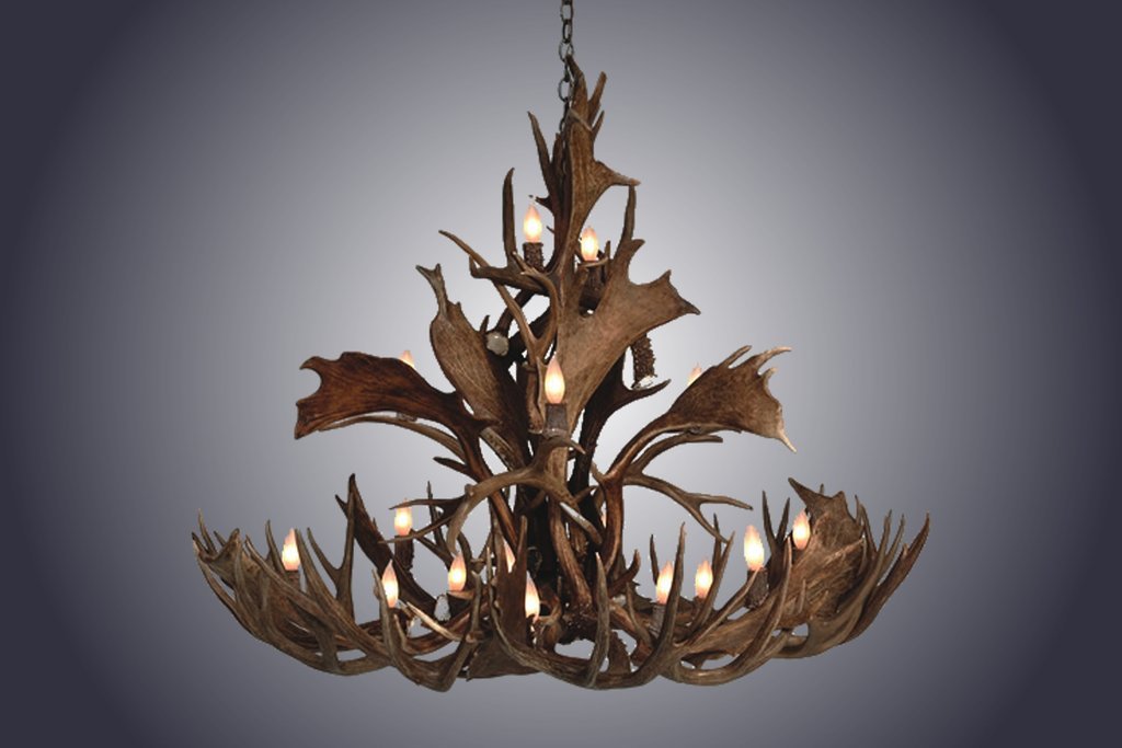 Antlerworx 16 Light Medium Mule/Fallow Cascading Antler Chandelier (SKU-145L)
