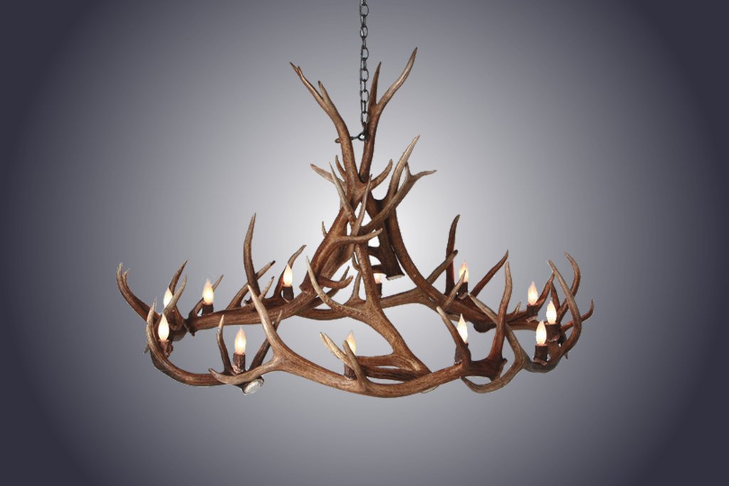 Antlerworx 12 Light Elk Wagon Wheel Antler Chandelier (SKU-156)