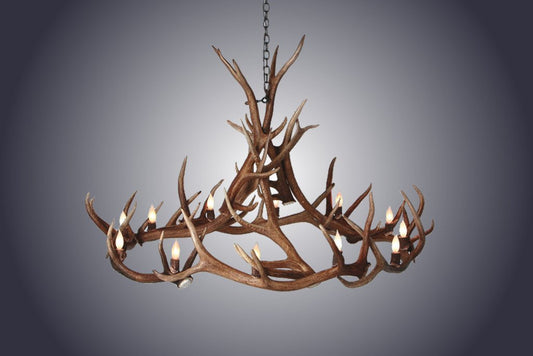 Antlerworx 12 Light Elk Wagon Wheel Antler Chandelier (SKU-156)