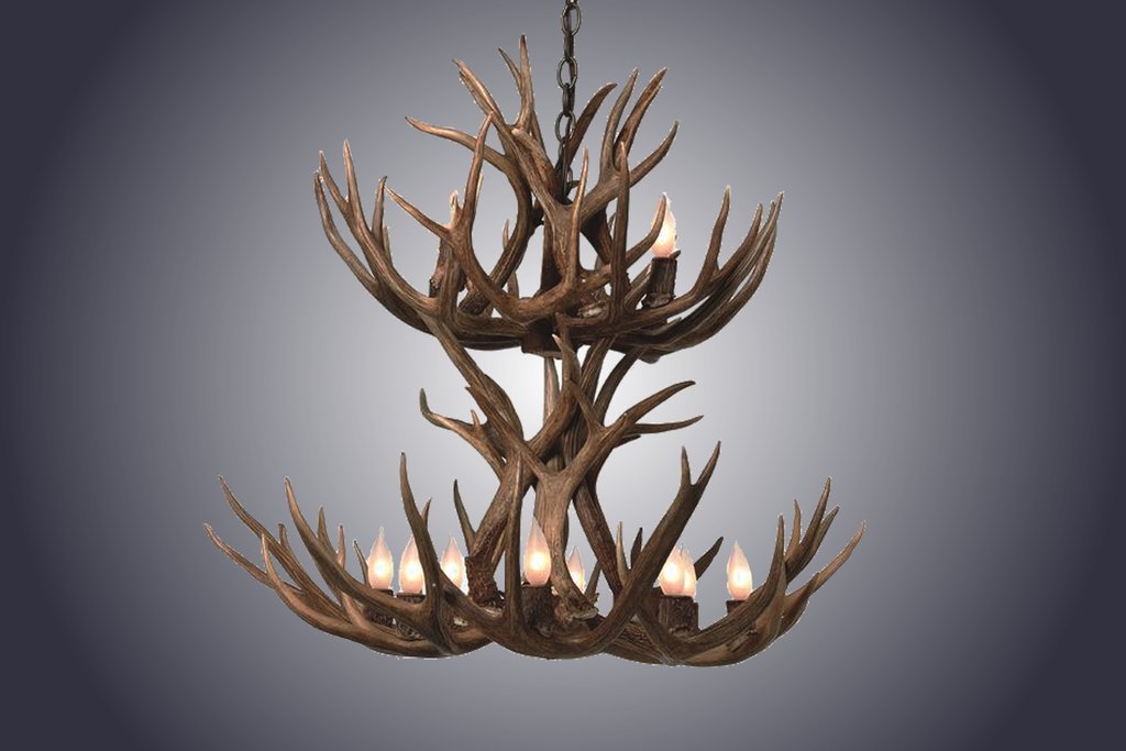 Antlerworx 8 Light Small Double Tiered Mule Deer Antler Chandelier (SKU-70S)