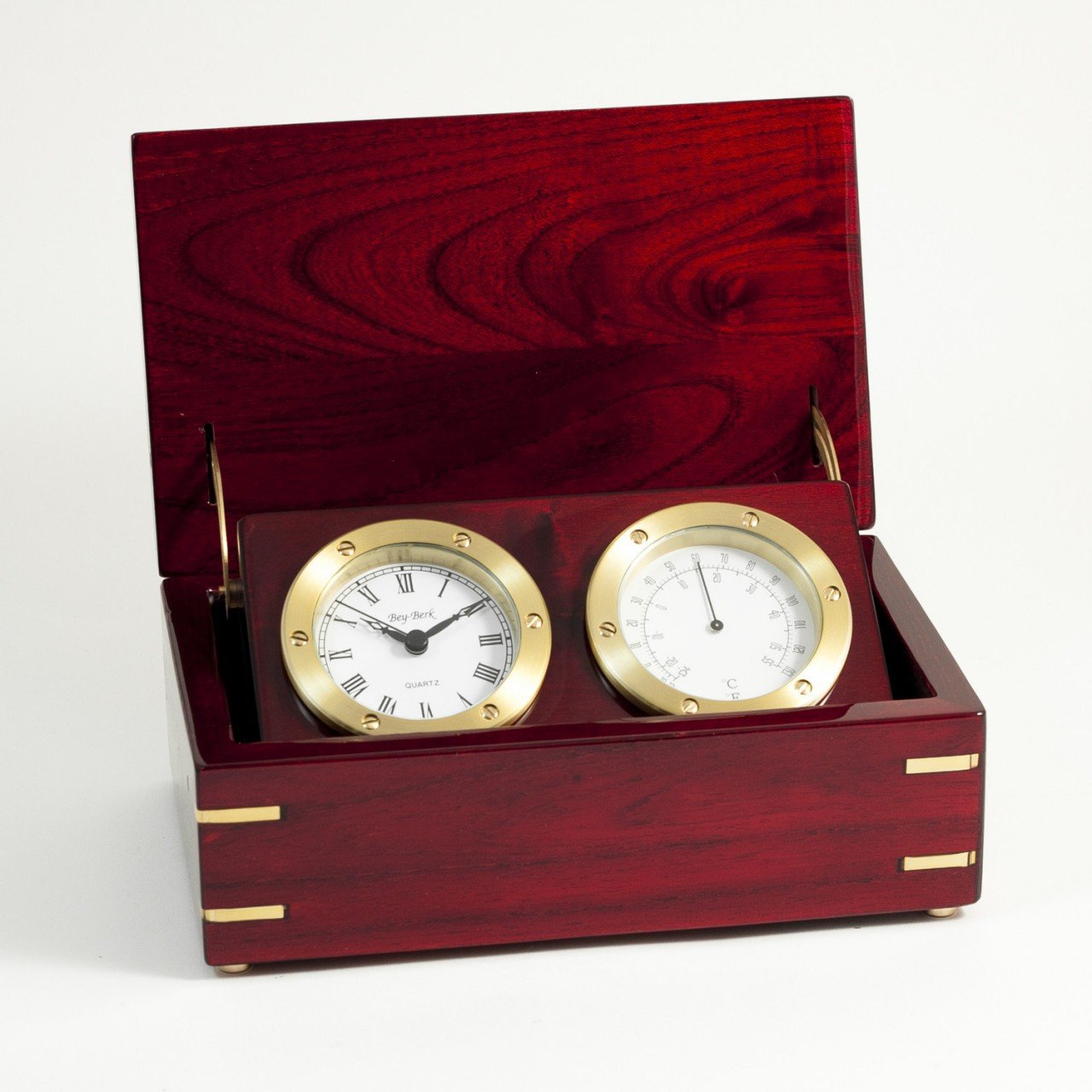 Bey-Berk Clock & Thermo. in Rosewood Box
