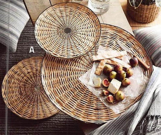 Roost Rattan & Iron Trays - Set Of 3