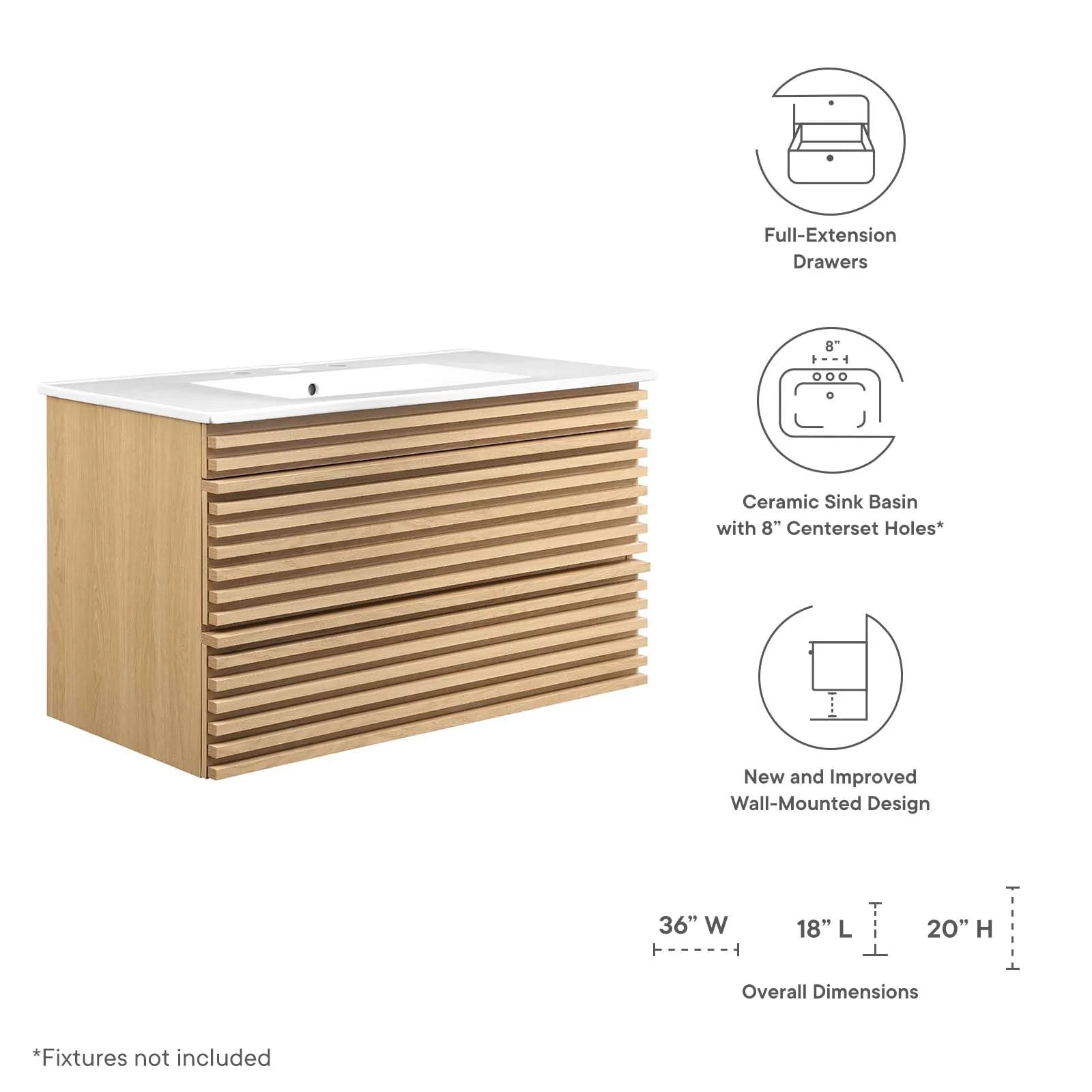 Modway Render 36" Wall-Mount Bathroom Vanity | Bathroom Accessories | Modishstore-22