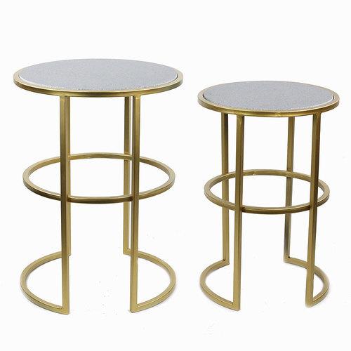 Vagabond Vintage Gold Metal Table Set with Dark Gray Stone Top