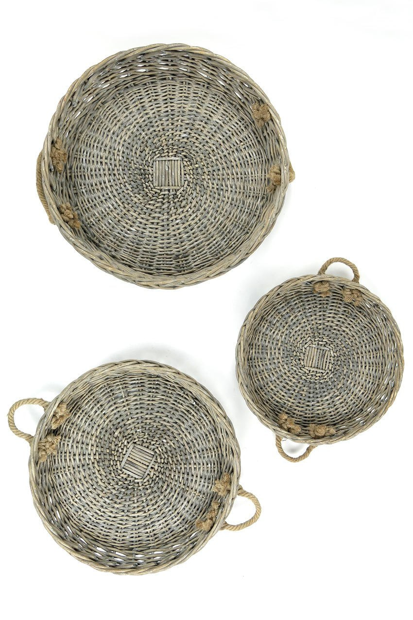 Vagabond Vintage XLarge Round Willow Serving Trays - Set of 3