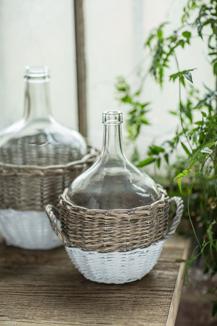 Glass Demijohns with Handled Wicker Base