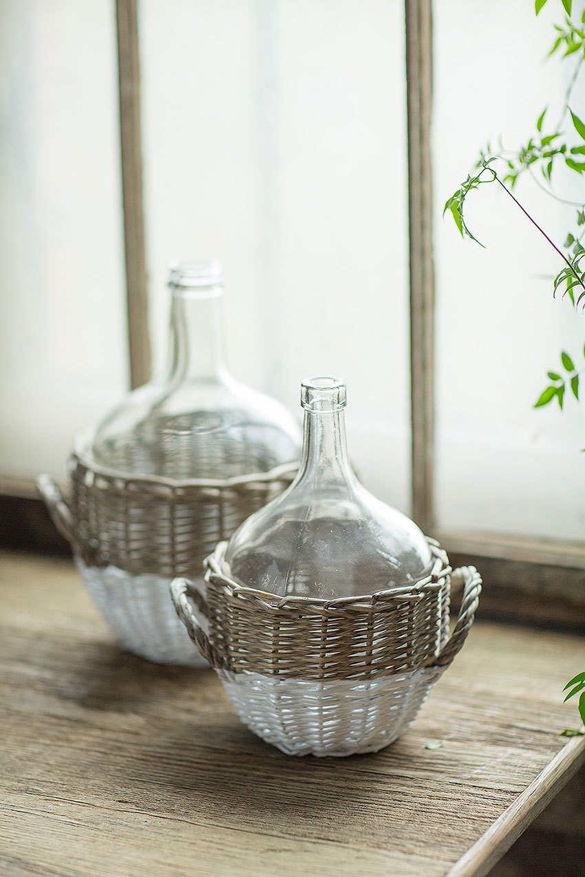 Glass Demijohns with Handled Wicker Base