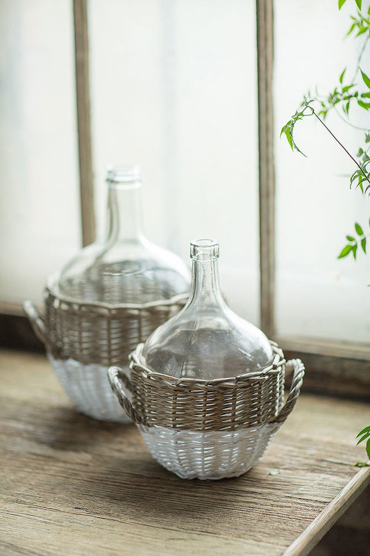 Glass Demijohns with Handled Wicker Base