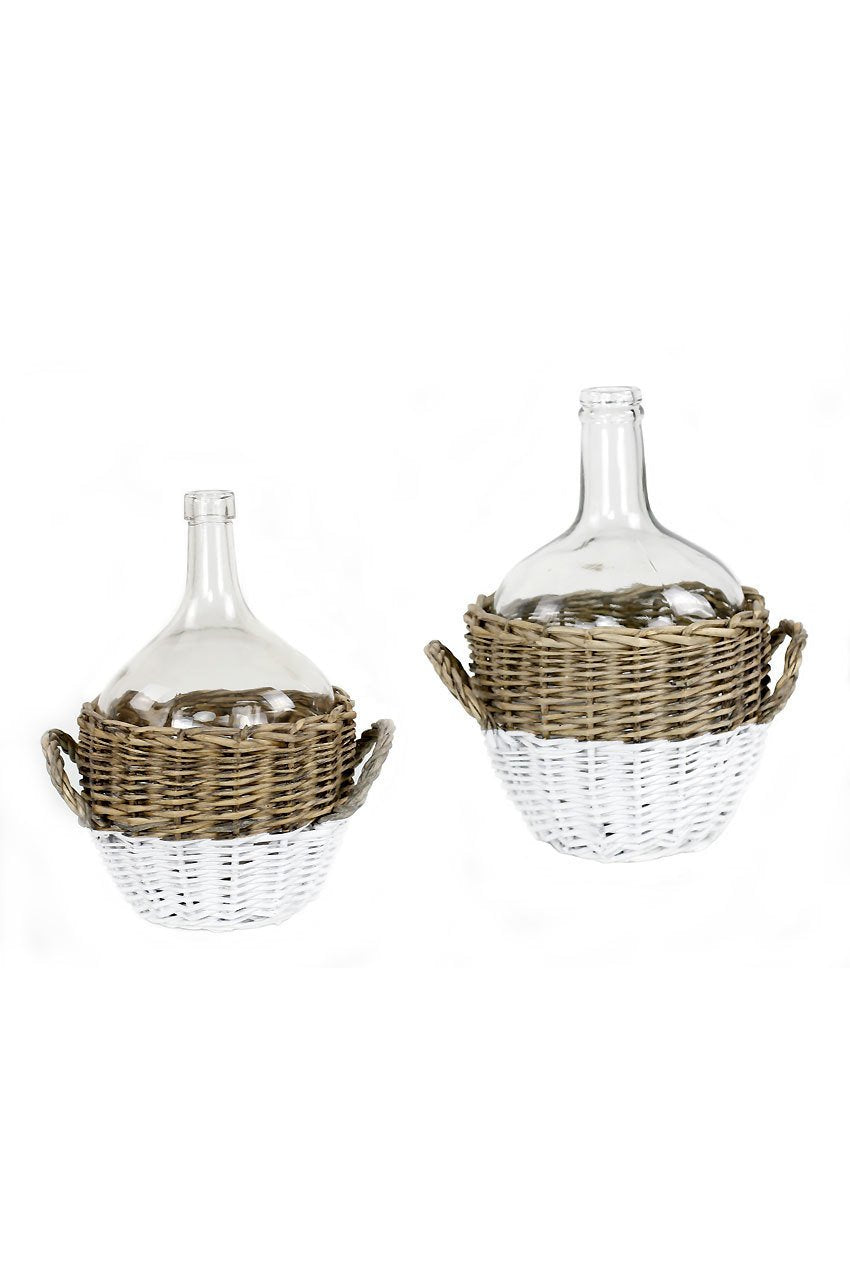 Glass Demijohns with Handled Wicker Base