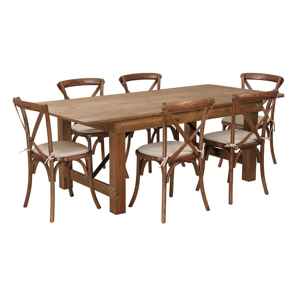 Flash Furniture Hercules Series 7' X 40'' Antique Rustic Folding Farm Table Set With 6 Cross Back Chairs