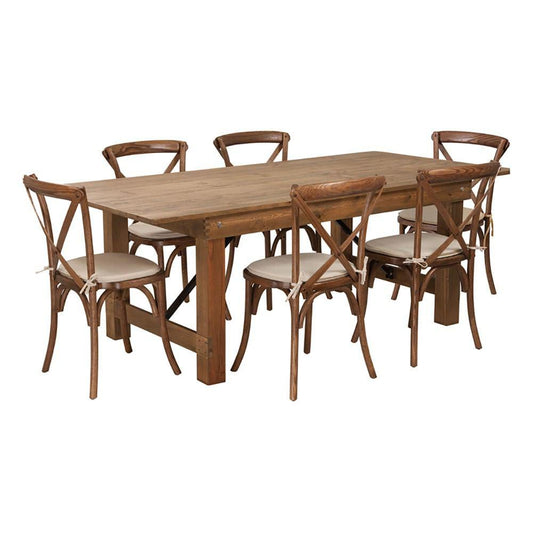Flash Furniture Hercules Series 7' X 40'' Antique Rustic Folding Farm Table Set With 6 Cross Back Chairs