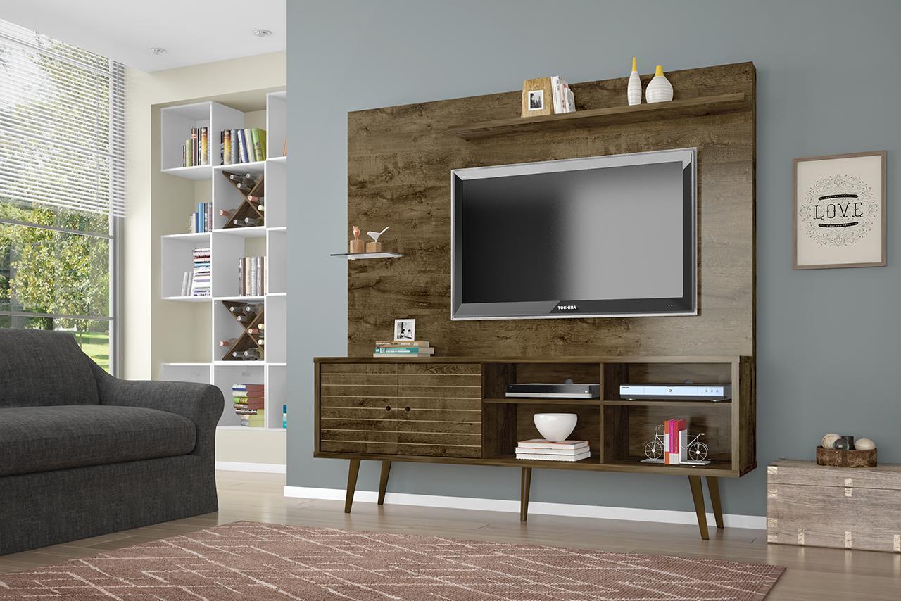 Manhattan Comfort Liberty 70.87" Freestanding Entertainment Center with Overhead shelf