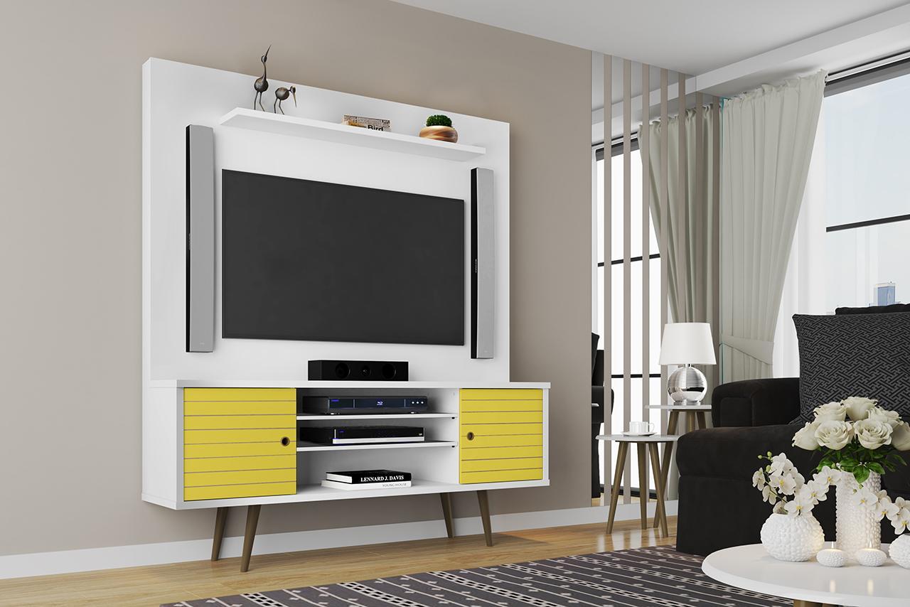 Manhattan Comfort Liberty 63" Freestanding Entertainment Center with Overhead shelf