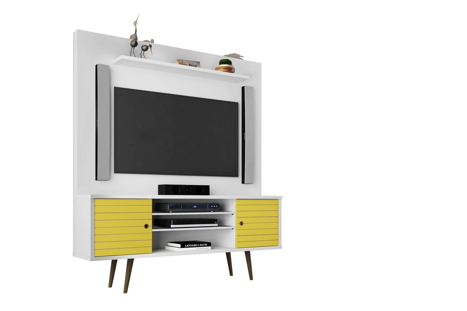 Manhattan Comfort Liberty 63" Freestanding Entertainment Center with Overhead shelf