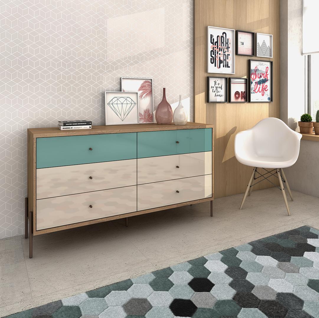 Manhattan Comfort Joy 59" Wide Double Dresser with 6 Full Extension Drawers