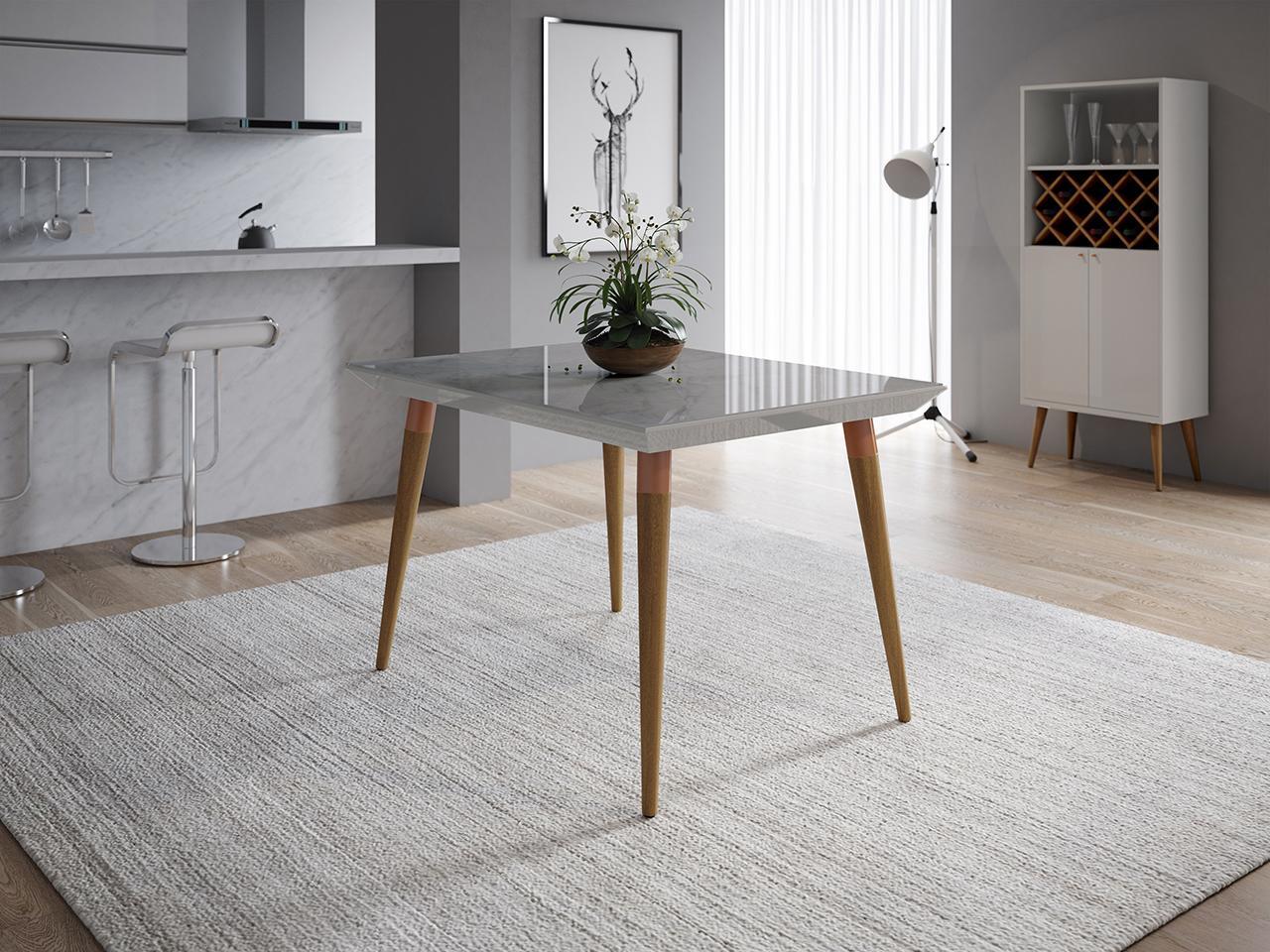 Manhattan Comfort Utopia 47.24" Modern Beveled Rectangular Dining Table with Glass Top