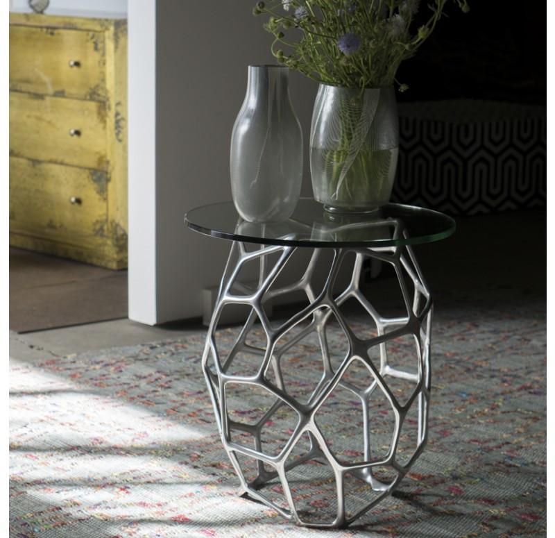 Gold Leaf Design Group Cell Accent Table with Glass Top