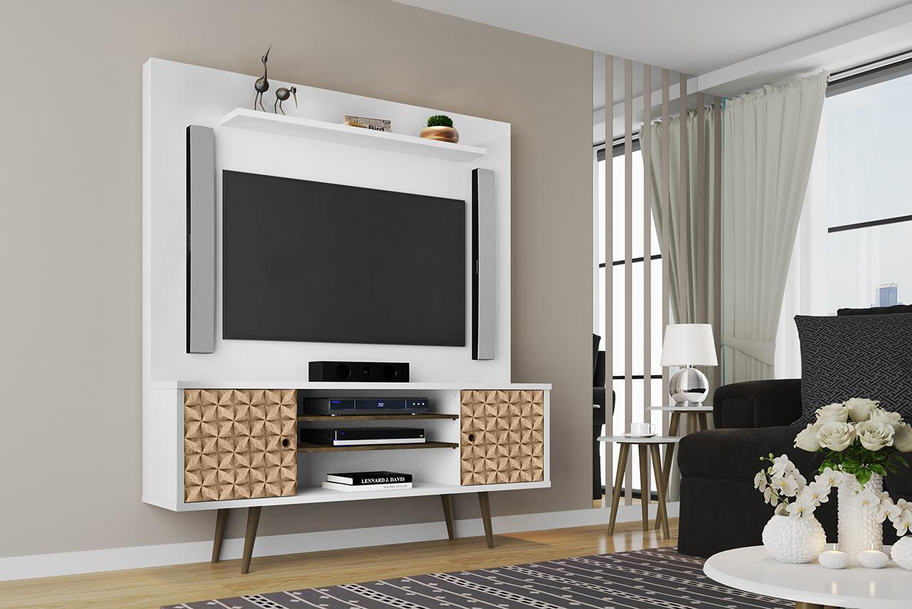 Manhattan Comfort Liberty 63" Freestanding Entertainment Center with Overhead shelf