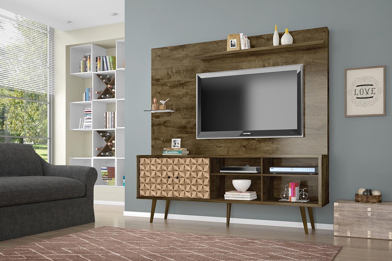 Manhattan Comfort Liberty 70.87" Freestanding Entertainment Center with Overhead shelf