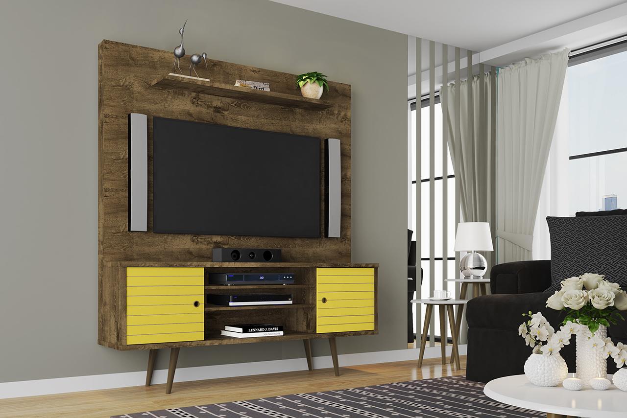 Manhattan Comfort Liberty 63" Freestanding Entertainment Center with Overhead shelf