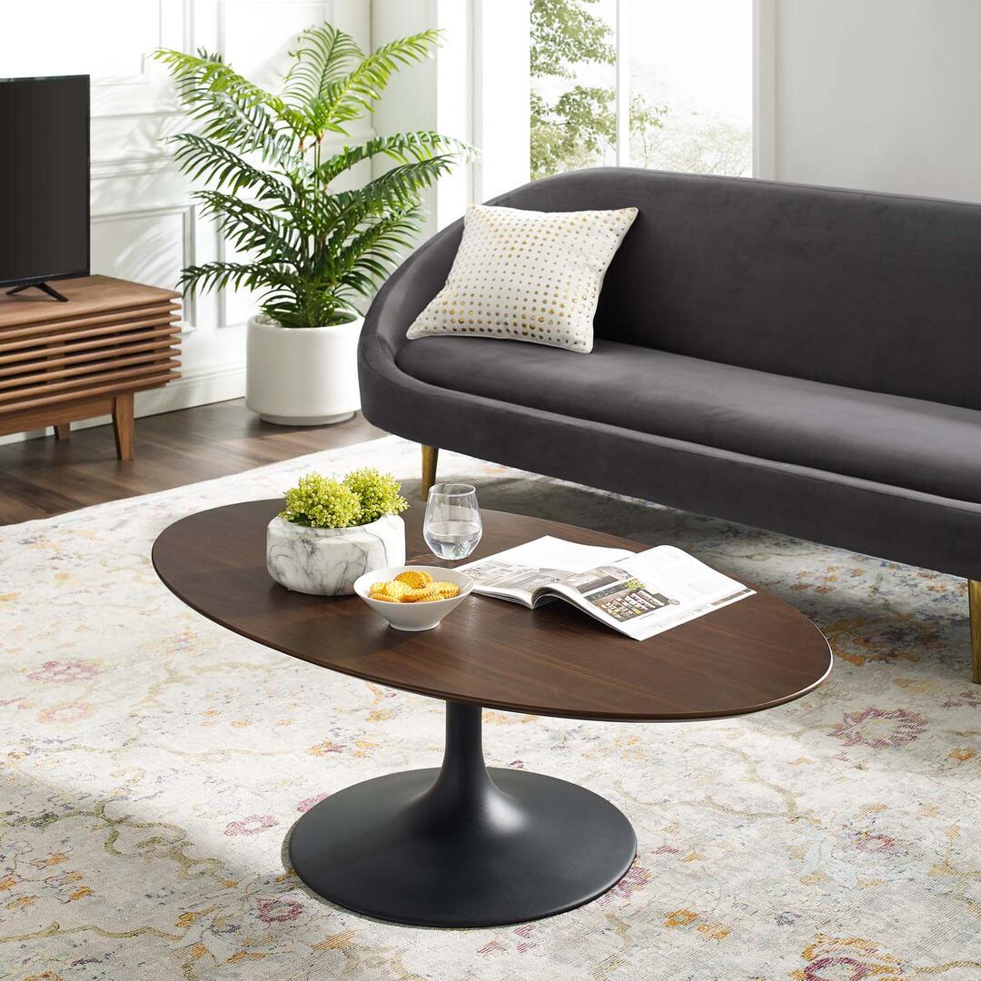 Modway Lippa 48" Oval-Shaped Walnut Coffee Table in Black Walnut | Coffee Tables | Modishstore
