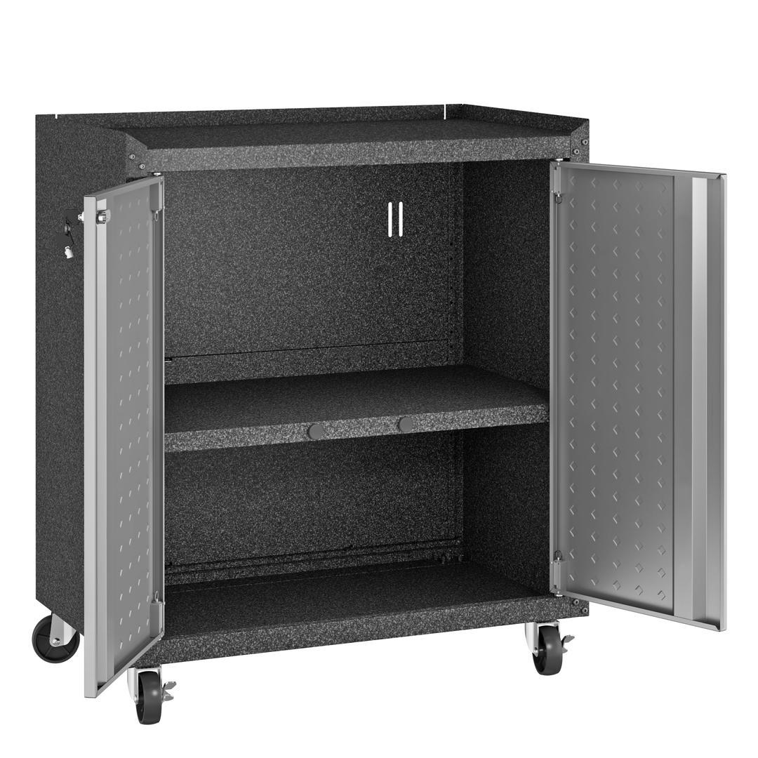 Manhattan Comfort Fortress Textured Metal 31.5" Garage Mobile Cabinet with 2 Adjustable Shelves In Grey