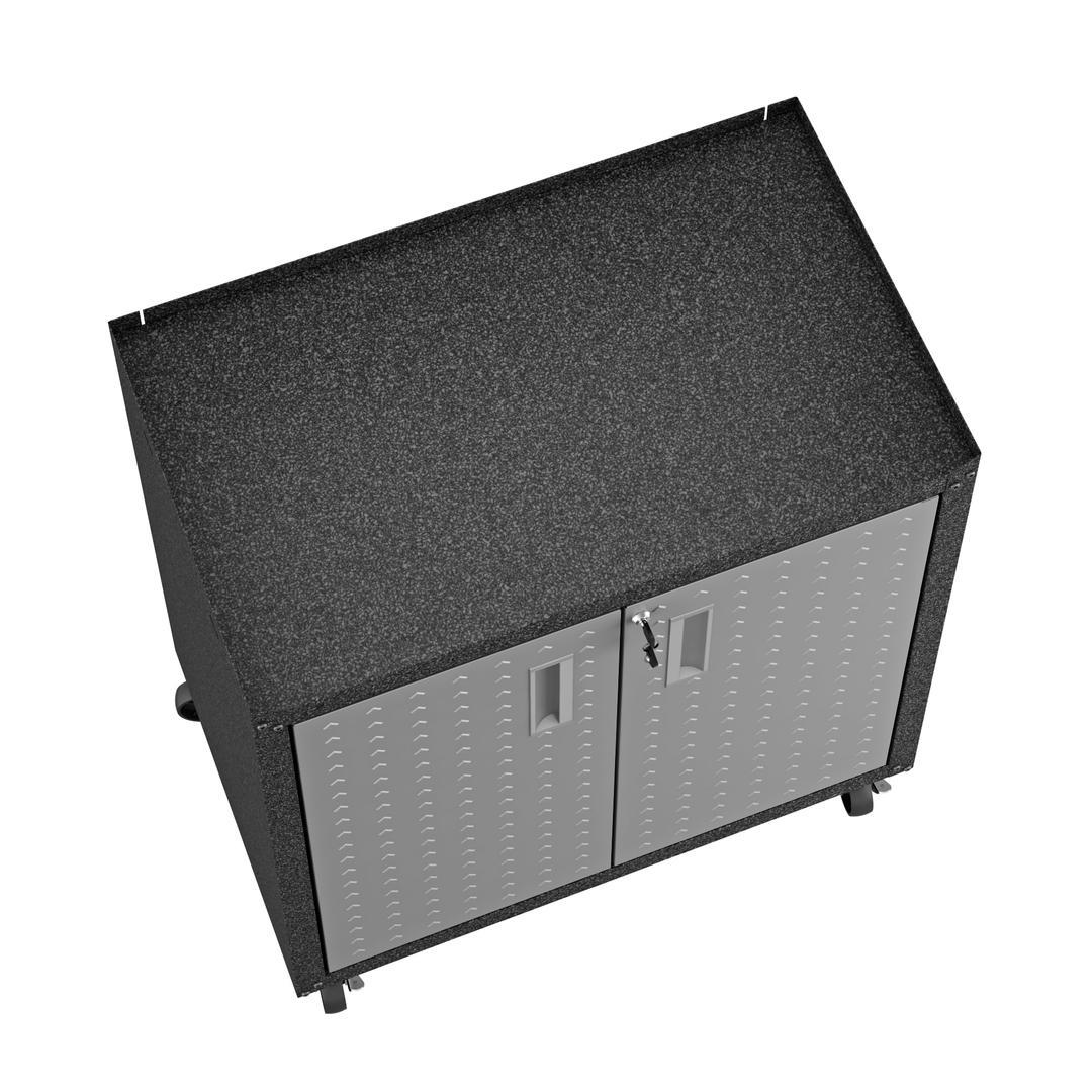 Manhattan Comfort Fortress Textured Metal 31.5" Garage Mobile Cabinet with 2 Adjustable Shelves In Grey