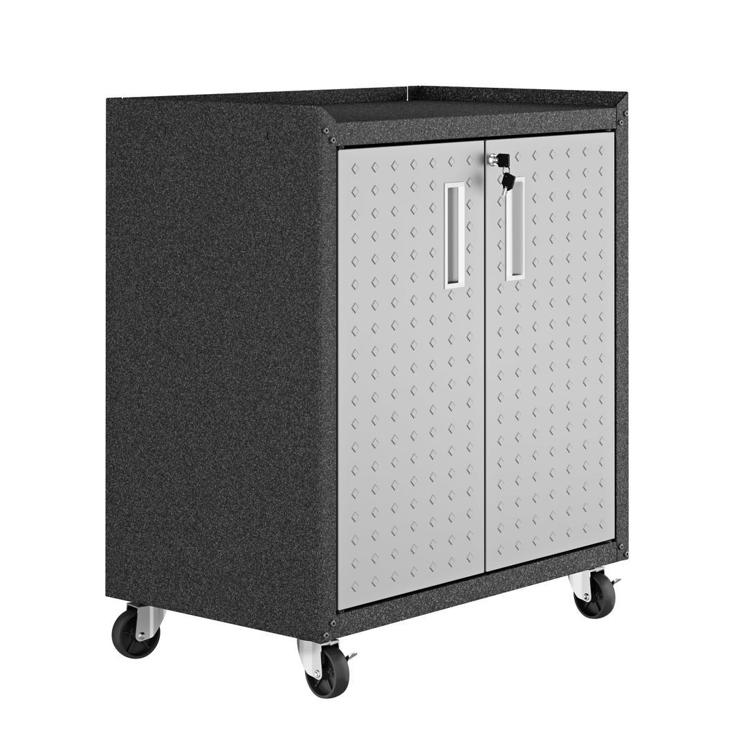 Manhattan Comfort Fortress Textured Metal 31.5" Garage Mobile Cabinet with 2 Adjustable Shelves In Grey