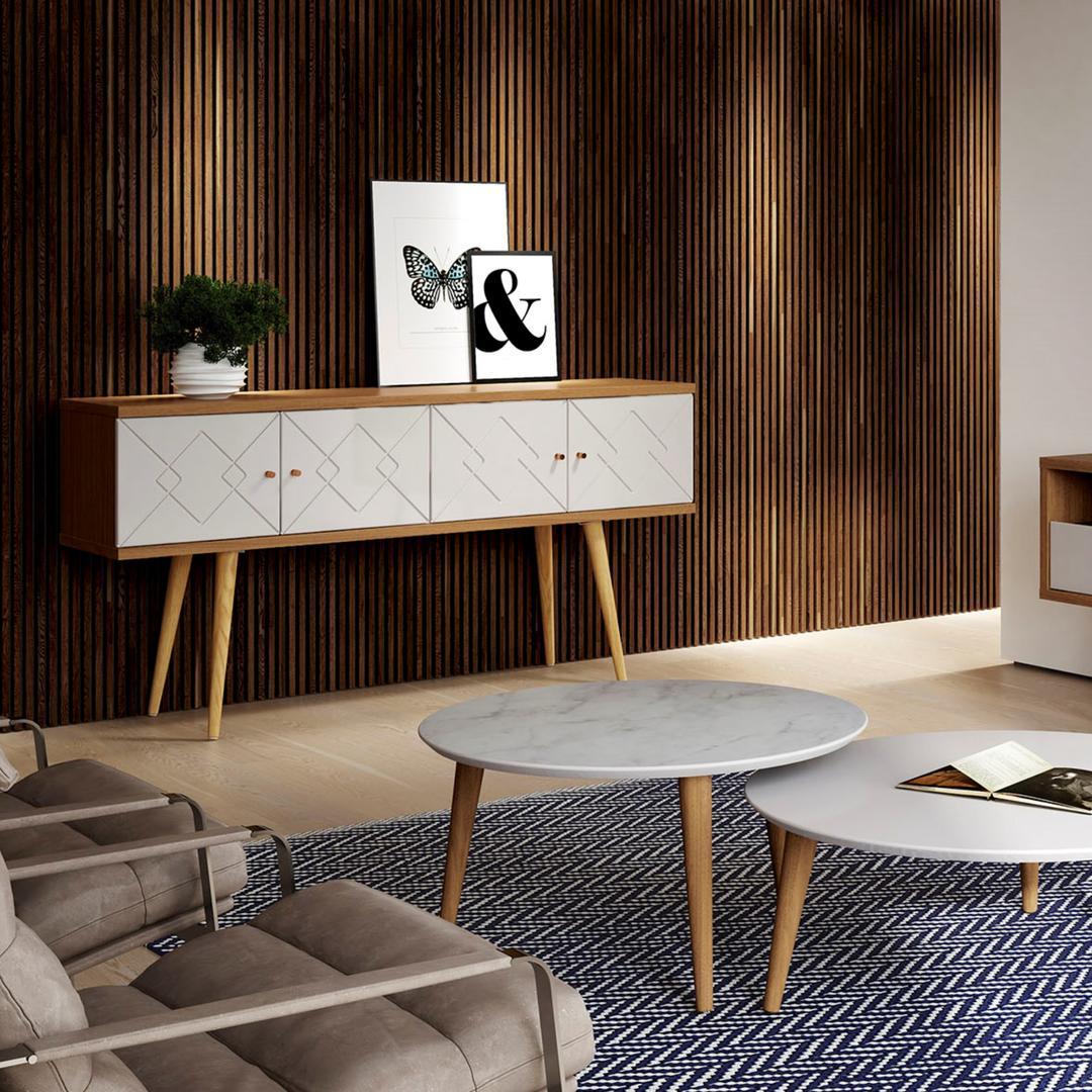 Manhattan Comfort Trinity 59.84" Mid- Century Modern Sideboard with Solid Wood Legs