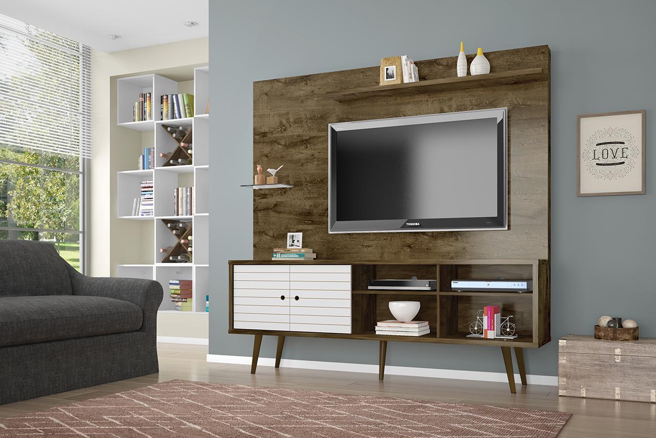 Manhattan Comfort Liberty 70.87" Freestanding Entertainment Center with Overhead shelf