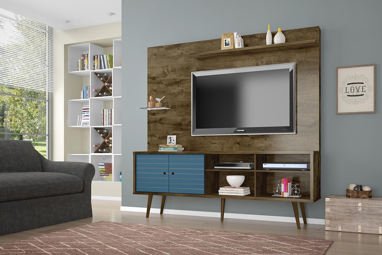 Manhattan Comfort Liberty 70.87" Freestanding Entertainment Center with Overhead shelf