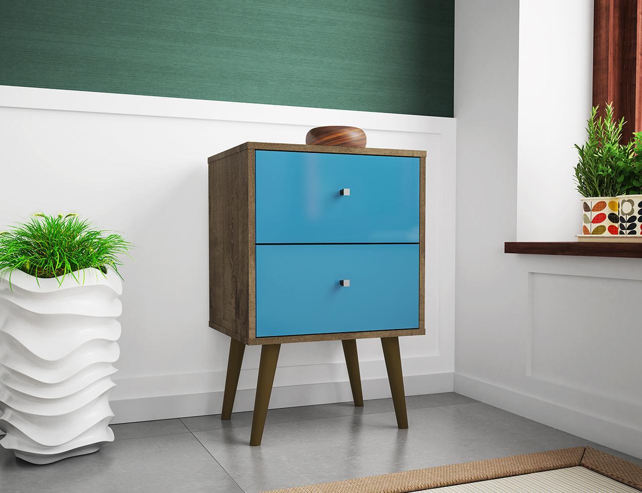 Manhattan Comfort Liberty Mid Century - Modern Nightstand 2.0 with 2 Full Extension Drawers