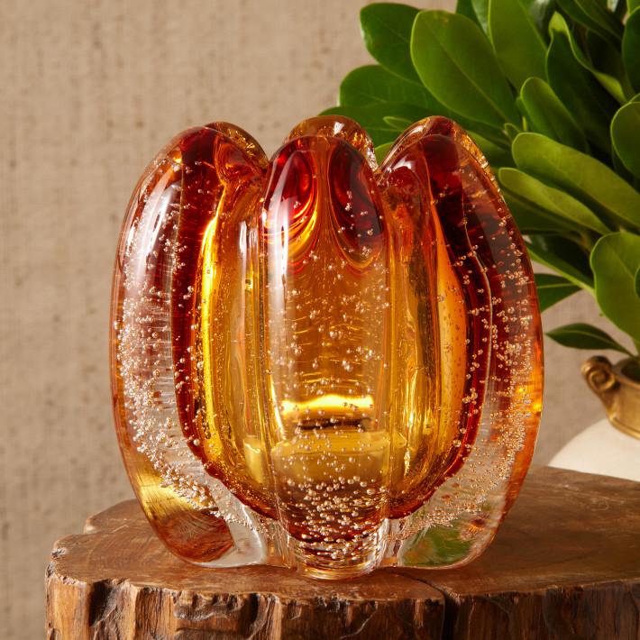 Tozai Home Free Form Amber Candle Holder Vase