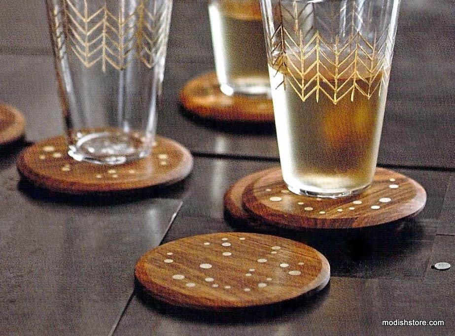 Roost Rosewood & Brass Inlay Coaster - Set/8