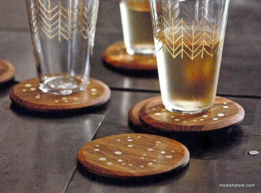 Roost Rosewood & Brass Inlay Coaster - Set/8
