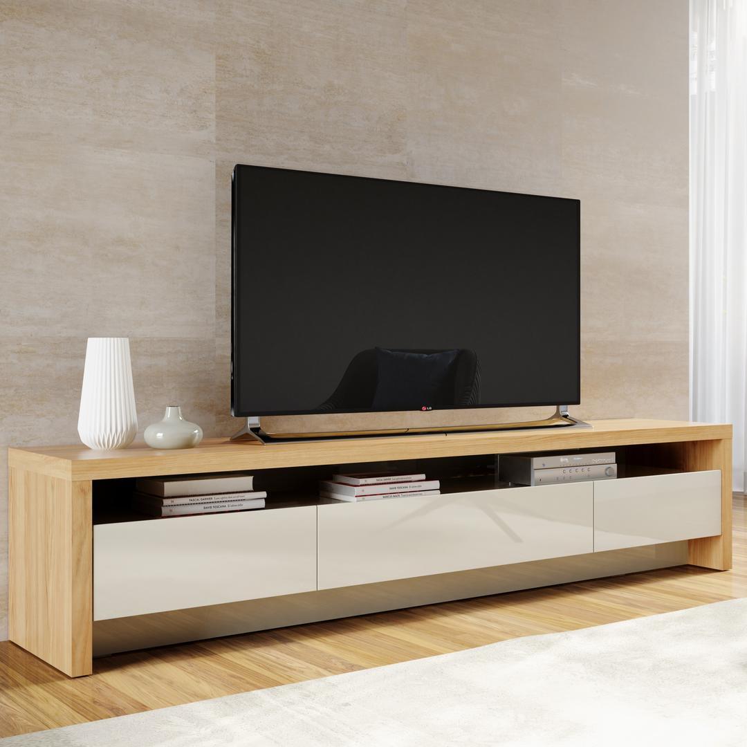 Manhattan Comfort Sylvan 70.86" TV Stand with 3-Drawer in Nature Wood and Off White