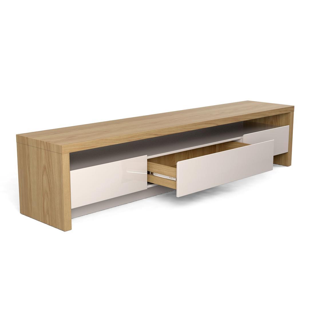 Manhattan Comfort Sylvan 70.86" TV Stand with 3-Drawer in Nature Wood and Off White