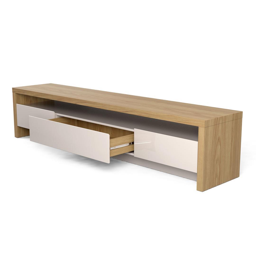 Manhattan Comfort Sylvan 70.86" TV Stand with 3-Drawer in Nature Wood and Off White