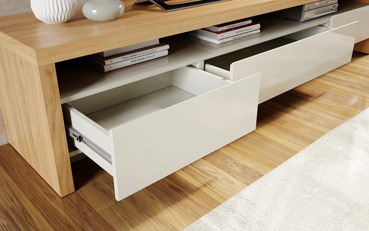 Manhattan Comfort Sylvan 70.86" TV Stand with 3-Drawer in Nature Wood and Off White