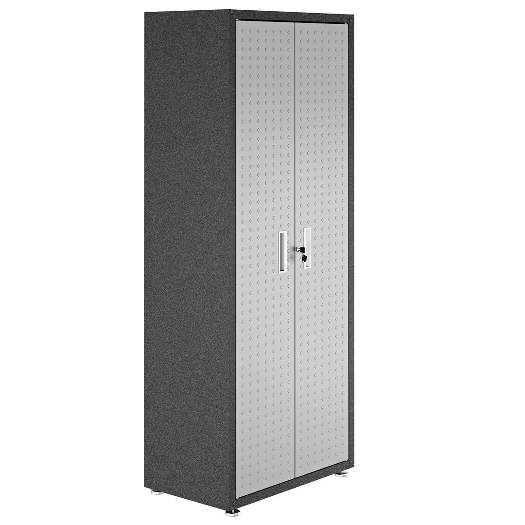 Manhattan Comfort Fortress Textured Metal 75.4" Garage Cabinet with 4 Adjustable Shelves In Grey