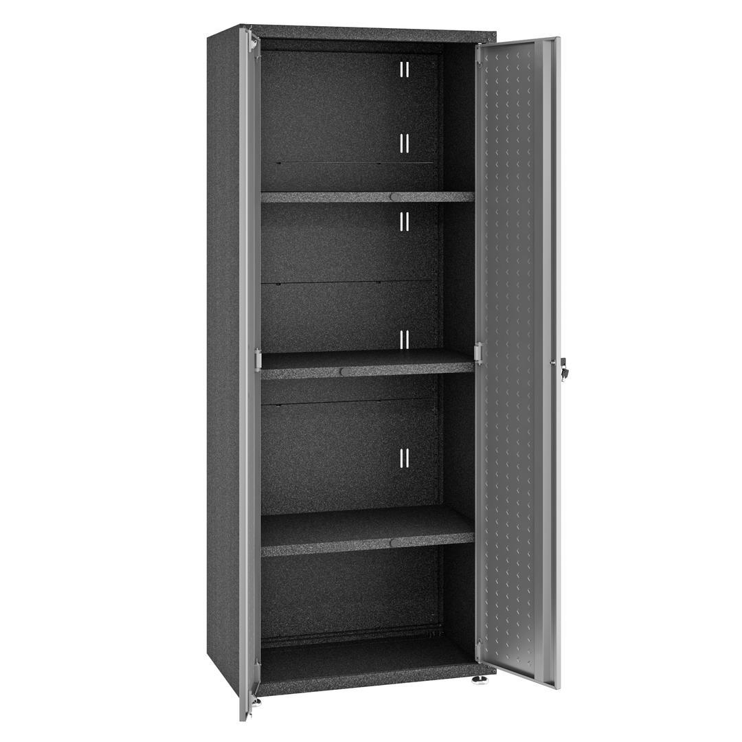 Manhattan Comfort Fortress Textured Metal 75.4" Garage Cabinet with 4 Adjustable Shelves In Grey